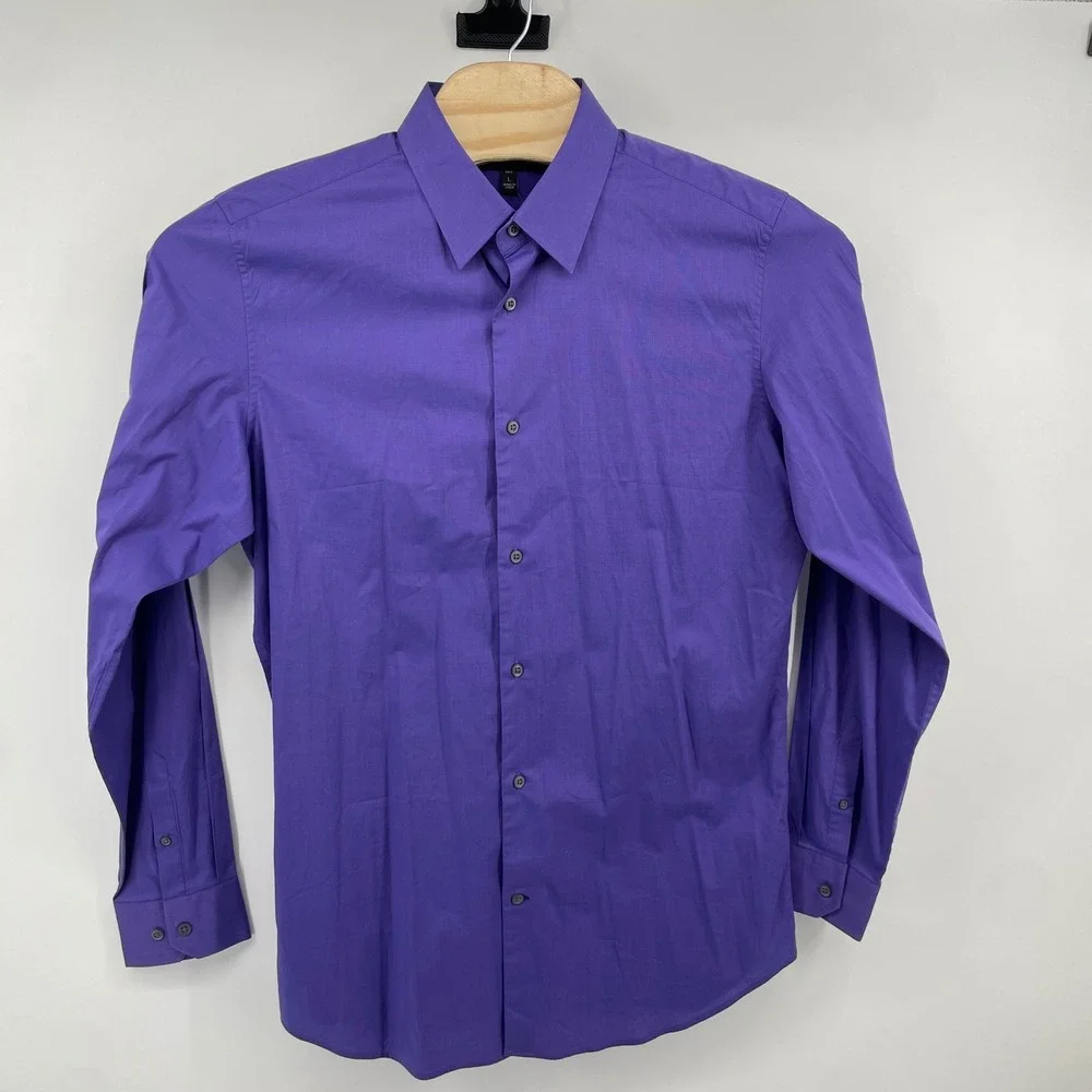 Banana Republic Button Down Mens L Tall Purple Stretch Slim Fit Dress Shirt NWT